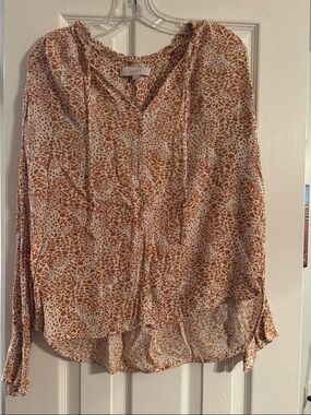 LOFT Rust-and-White Patterned Long Sleeve Blouse